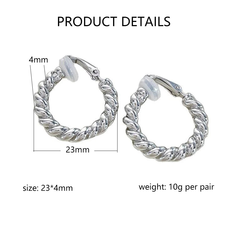 Trendy Twisted Small Hoop Clip Earrings for Women Fashion Thick Chunky Metal Circle Non Pierced Huggie Ear Buckle Jewelry Gift