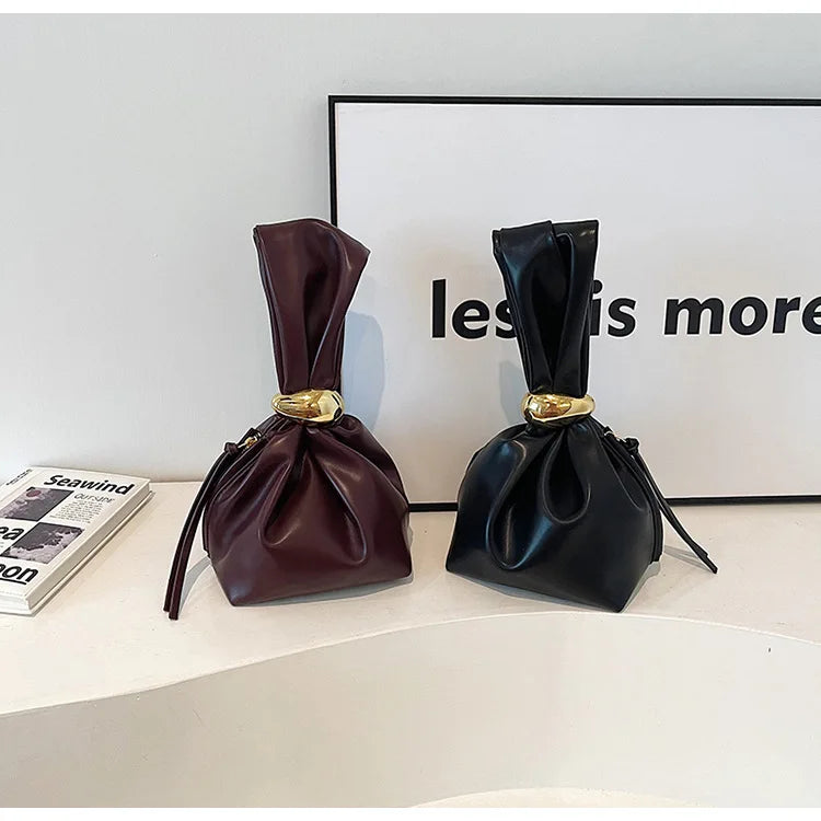 Personalized Soft Leather Clutch Bag Luxury Designer Women Pleated Mini Bucket Pouch Temperament Side Zipper Party Evening Bags