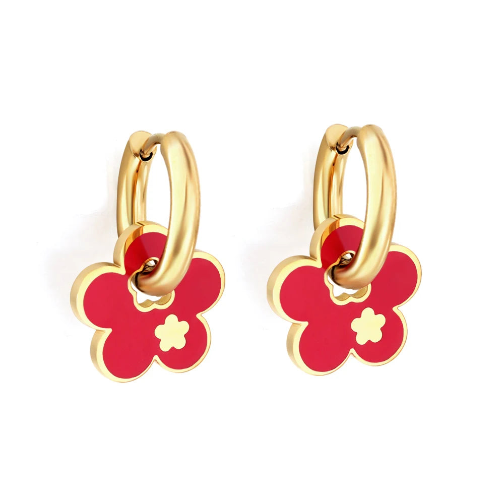 LUXUSTEEL Heart Pendant Huggie Earrings For Women Golden Plated Stainless Steel Hoops With Charm Drop Earrings Korea Jewelry