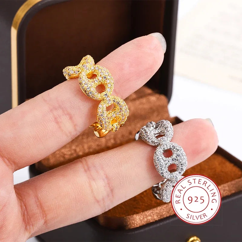 Elegant Interwoven Shiny White Zircon 925 Silver Plated Ring Ladies Couple Anniversary Party Birthday Jewelry Gift Generation