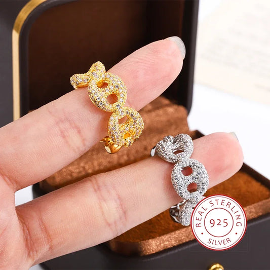 Elegant Interwoven Shiny White Zircon 925 Silver Plated Ring Ladies Couple Anniversary Party Birthday Jewelry Gift Generation