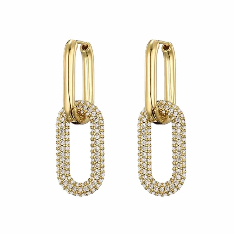 Trendy Gold Plated Zircon Square Hoop Earrings for Women Girls Huggie Punk Hip-Hop Metal Round Circle e302