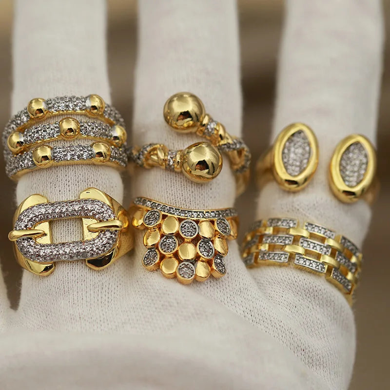 New Sight  Accessories Zirconia Metal Beads Open Rings for Women Luxury Crystal Waterdrop Wedding Engagement Rings
