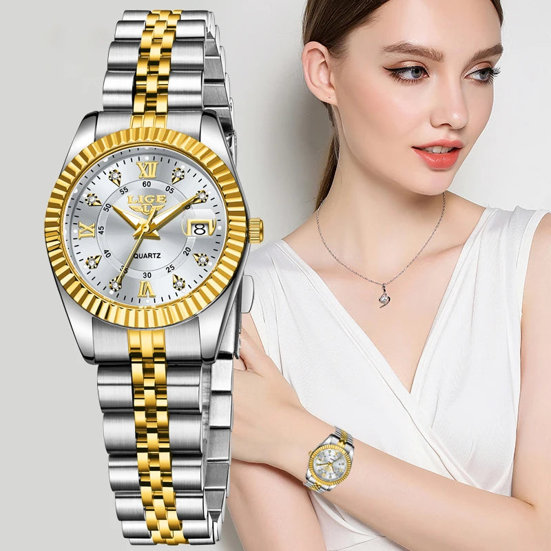 LIGE New Original Brand Luxury Women Watches Fashion Waterproof Ladies Steel Band Quartz Watch Relogio Feminino Girls Clock Gift