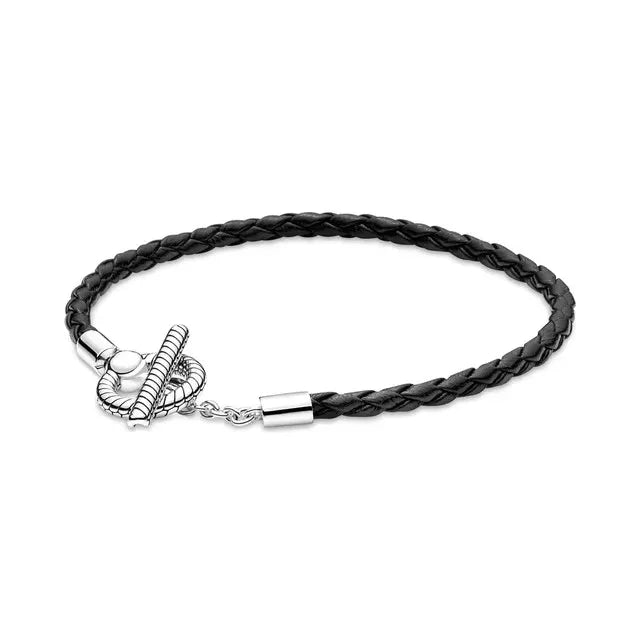 925 Silver original 17-21CM Pearl Heart-Shaped Hard Ring Square Buckle Round Bracelet Fit for DIY Mini Birthday Jewelry Gifts