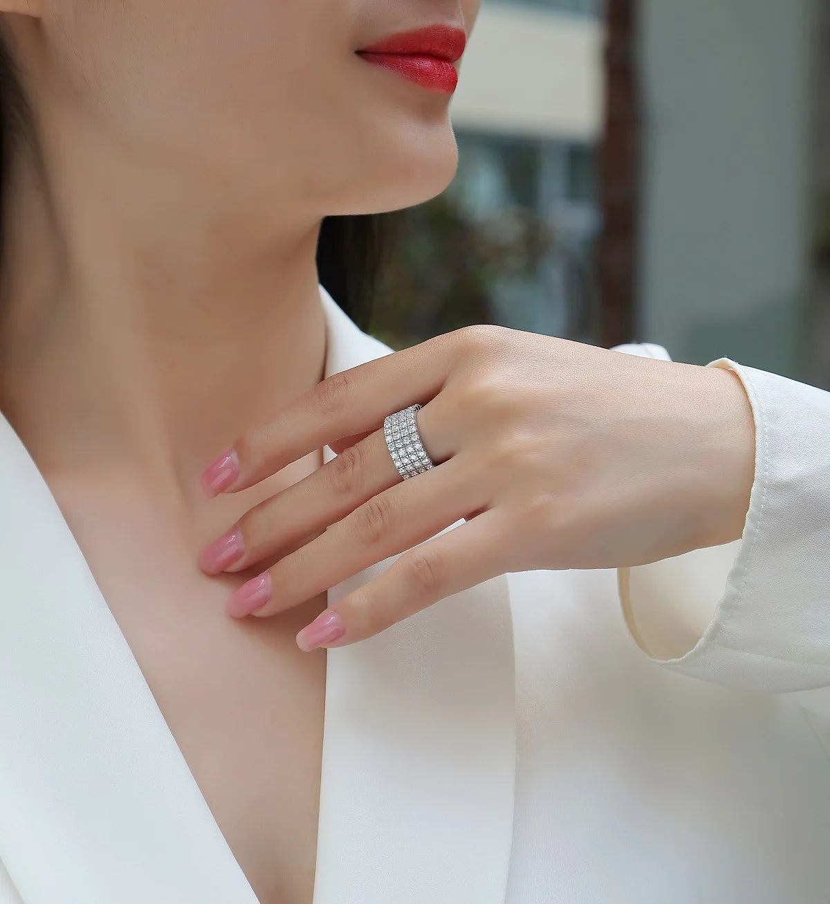 D Color Women Moissanite Ring s925 Silver Round Cut Moissanite Row Rings for Women Luxury Women Full Moissanite Ring