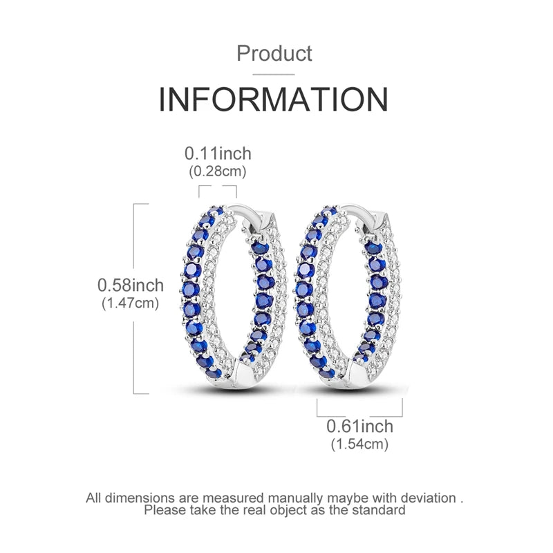 925 Sterling Silver Round Circle Hoop Earrings For Woman Wedding Engagement Party Fashion Jewelry Gift Blue Geometric Earrings