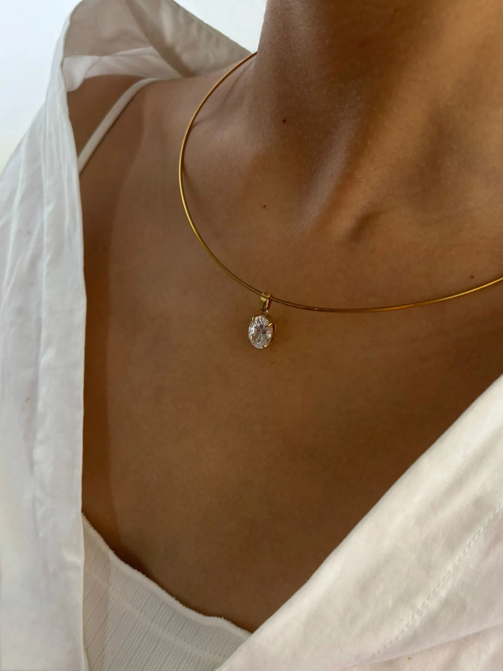 GHIDBK Statement 5 Designs Sparkling AAAA Zircon Pendant Necklace for Women Stainless Steel Choker Necklace Trendy Daily Jewelry