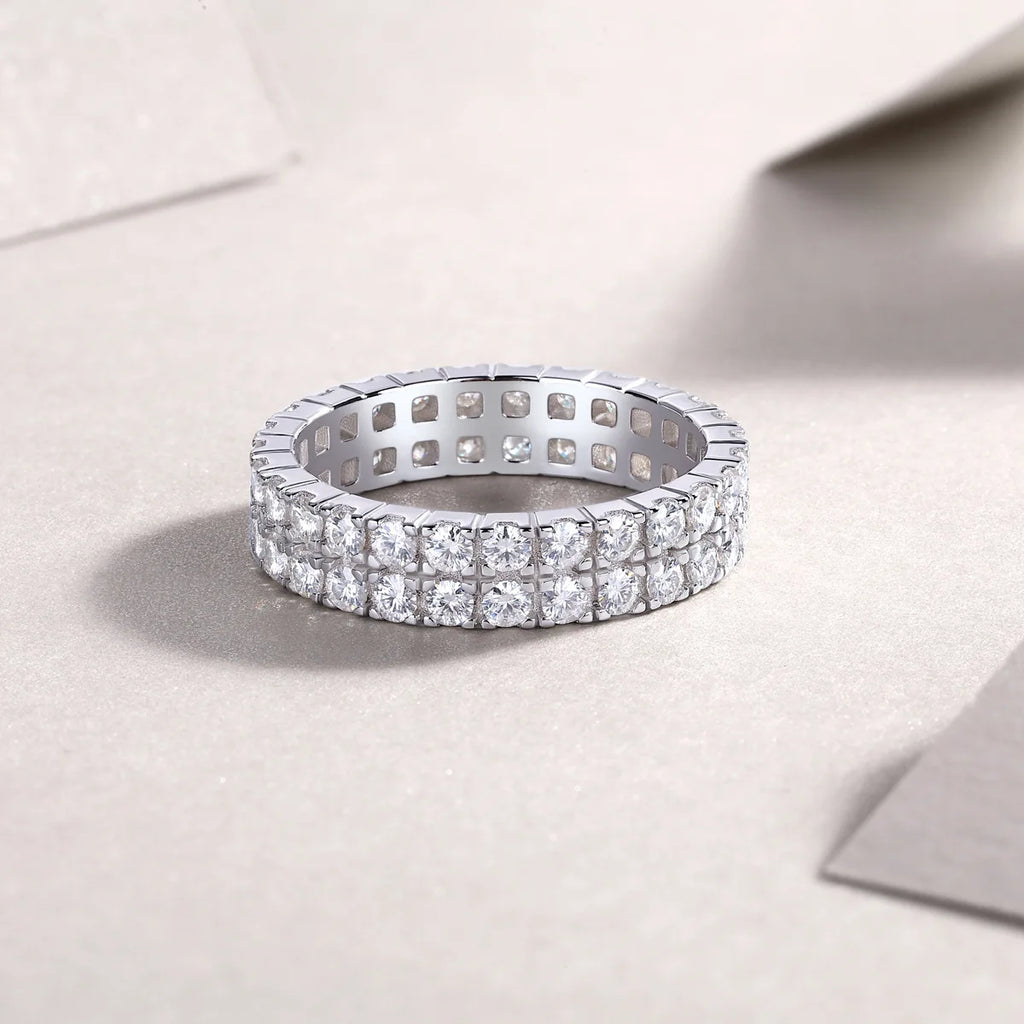 D Color Women Moissanite Ring s925 Silver Round Cut Moissanite Row Rings for Women Luxury Women Full Moissanite Ring