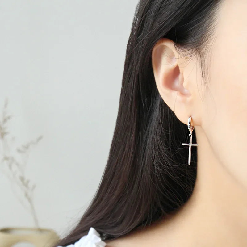 925 Sterling Silver Cross Earrings For Women Trendy Earring Jewelry Prevent Allergy Party Accessories Gift