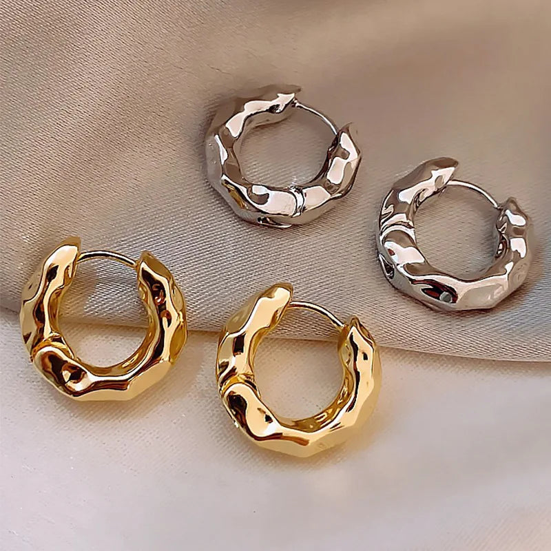 925 Sterling Silver Irregular Geometric Faceted Huggies Ear Buckles for Women Fashion Charms Hoop Earrings Party Jewelry Creole