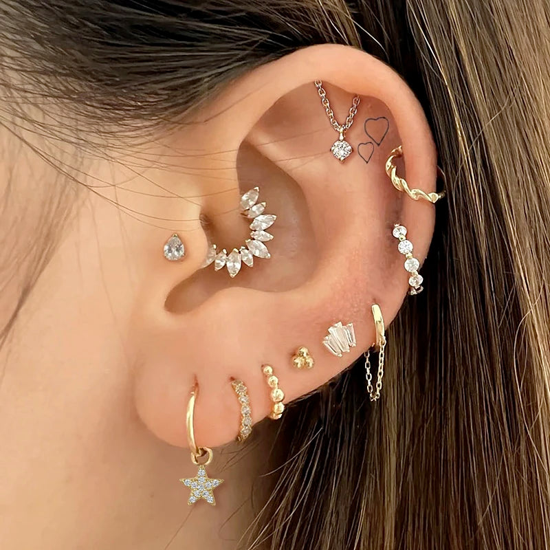 Crystal Waterdrop Piercing Earrings 1pc Tragus Flat Cartilage Ear Stud Helix Conch Rook Lobe Ear Ring Labret Jewelry Gifts CC092