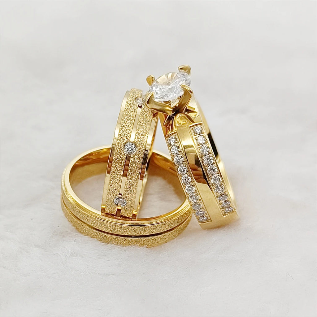 Wedding Engagement Rings Set For Couples Lover's Alliance Bands Designer cz Diamond 18k gold plated Promise Rings Jewelry Women