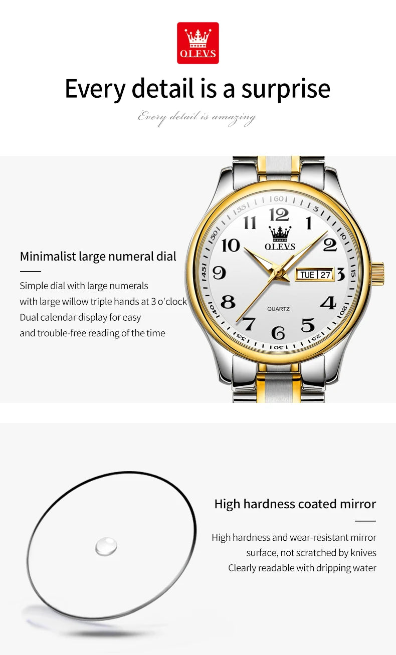 OLEVS Luxury Quartz Watch for Women Elegant Stainless Steel Watch Luminous Waterproof Week Date Wristwatch Ladies Dress Watch