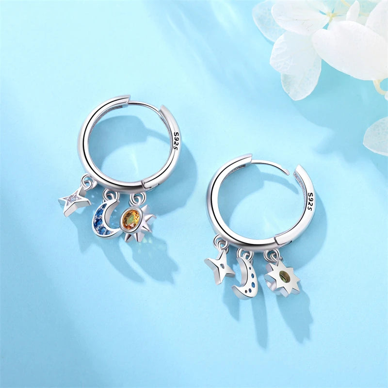 925 Sterling Silver Earrings Simple Star Moon insect Starlight Earrings For Women Wedding Engagement Charm Earrings Jewelry Gift