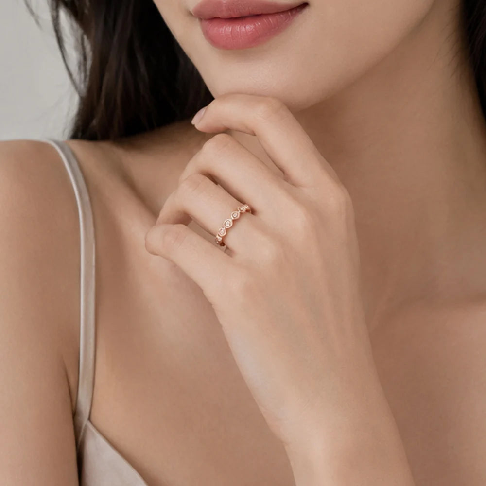 Round Circles Rose Gold Ring Fine Jewerly For Women Spring Brand New Romantic Gift In Real 925 Sterling Silver