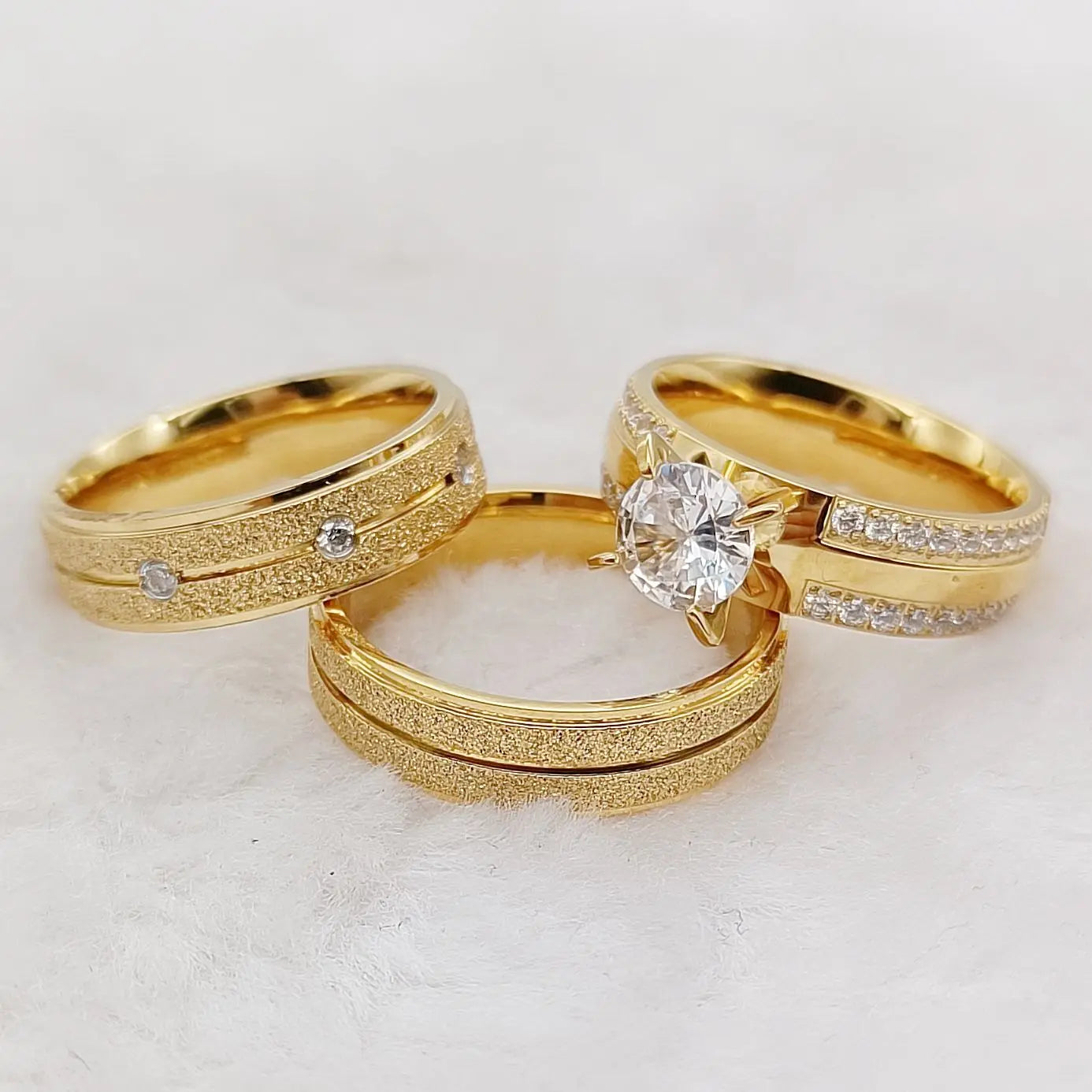 Wedding Engagement Rings Set For Couples Lover's Alliance Bands Designer cz Diamond 18k gold plated Promise Rings Jewelry Women