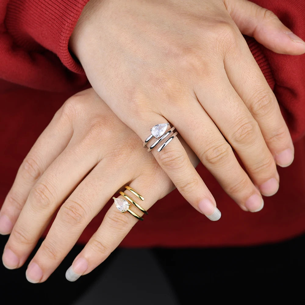 Open Adjusted Size 4 Triple Wrap Pink Finger Ring For Women Paved Sparking Bling 5A CZ Jewelry