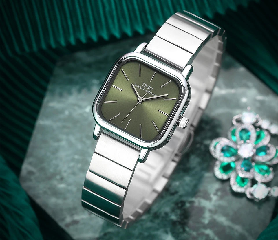 IBSO 2022 New Women Quartz Watches Waterproof Japanese Movement Stainless Steel Strap Square Dial Elegant Female Wristwatches