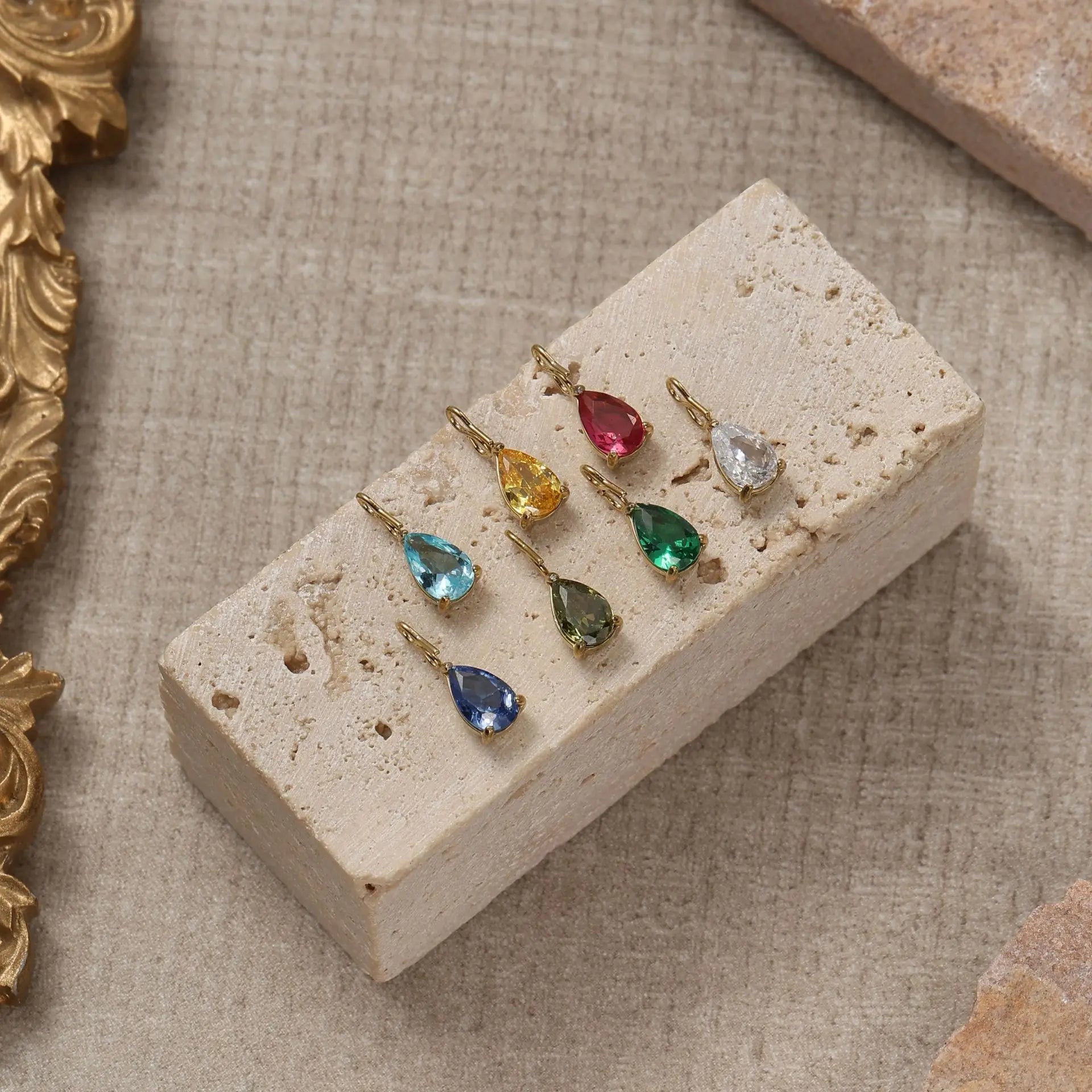 6MM Dainty Teardrop Crystal Pendant 14K Gold Plated Pear Cut CZ Charms for DIY Earring Necklace Jewelry Making Supplies