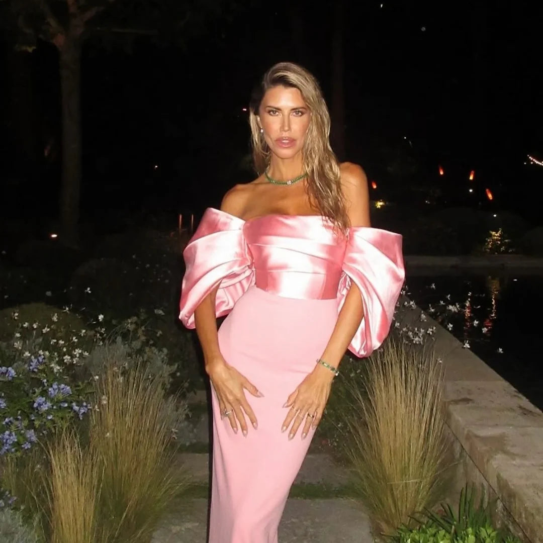 Pink Off Shoulder Bow Sleeves Bella Customized Slim Fit robes de soirée Elegant Party Dresses Stylish Prom Dress Formal Gown