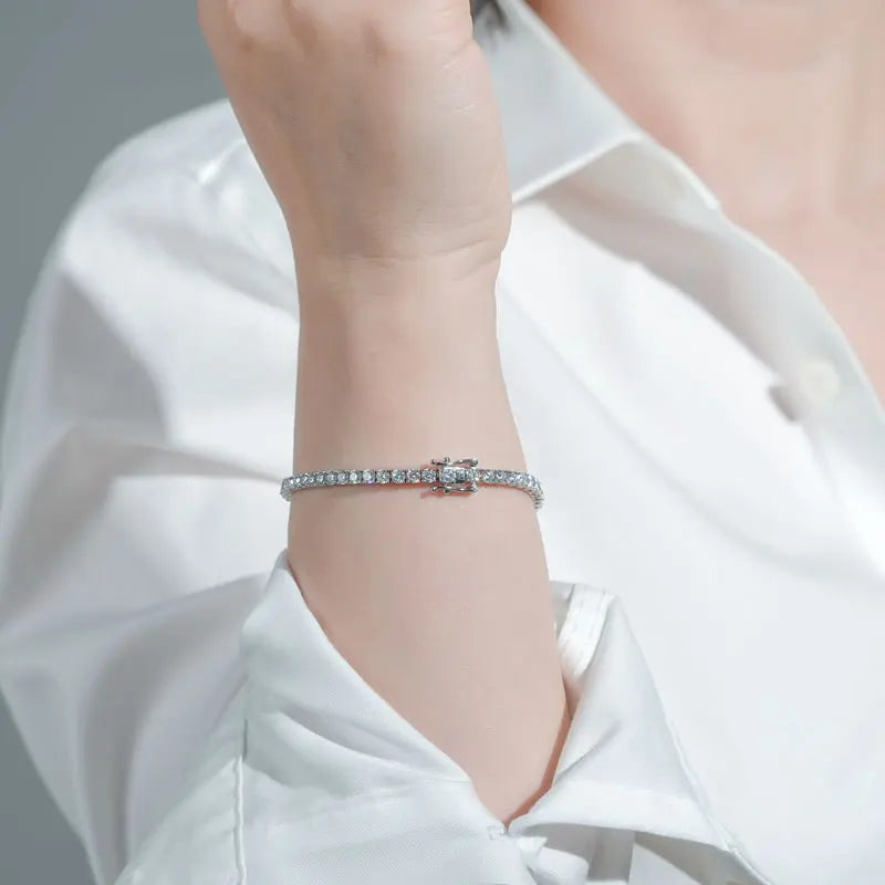 Lnngy Certified 3MM 0.1ct Full Moissanite Tennis Bracelet For Women Men 14K Gold Filled Bracelets Shiny Hand Jewelry Gift