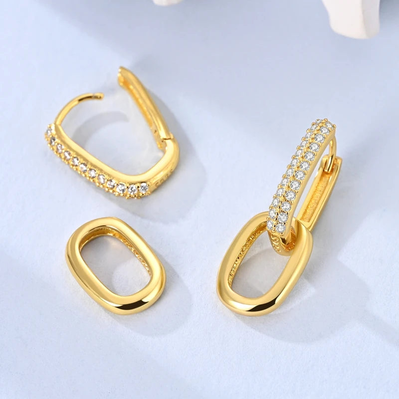 Earrings 925 Sterling Silver Hoop Earring Sparkling Pavé U-Shaped Double Hoop Earring for Women Girls Party Wedding Jewelry Gift
