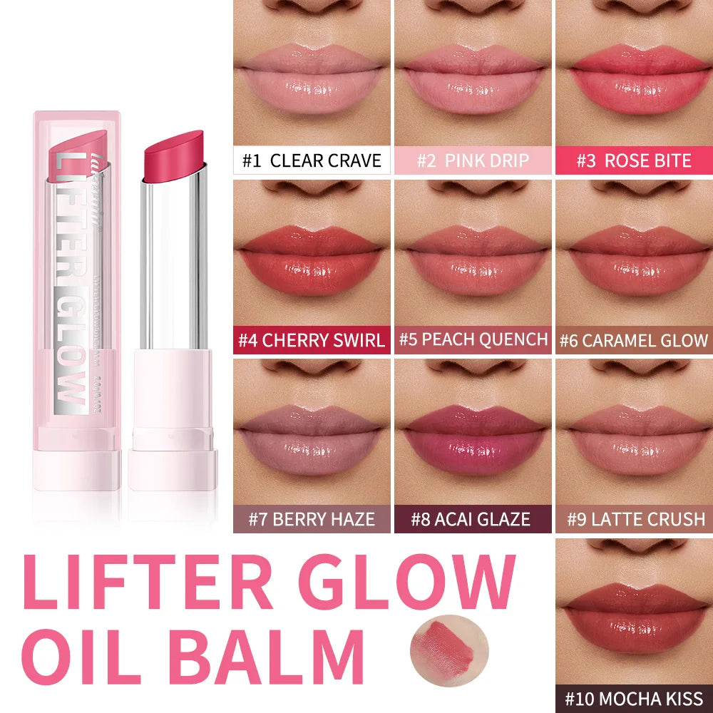 Lip Balm Glossy Glazed Finish Improves Lip Lines Hydration Plump Lip Balm 24HR Long Lasting Moisturizing Treatment 10 Colors