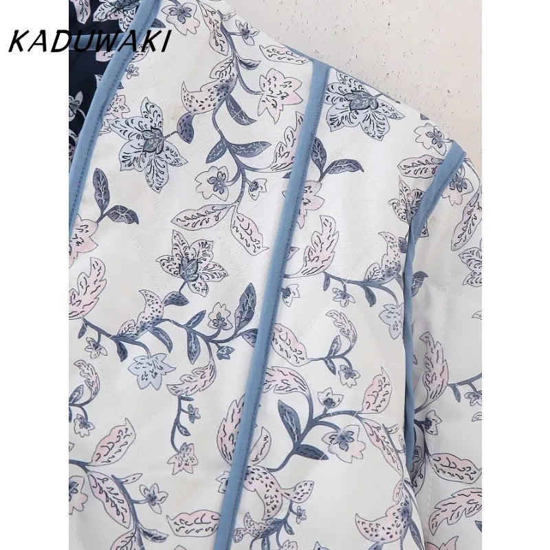 KADUWAKI Fashion Retro Stand-up Collar Long-sleeved Printed Two-sided Wear Quilted Short Cotton Jacket Classic Casual Streetwear