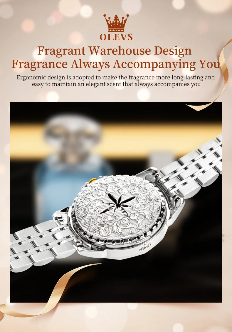 OLEVS 9931X Women Watches Fashion Original Fragrant Quartz Watch Waterproof Rhombus Stainless Steel Date Perfume Ladies Watches