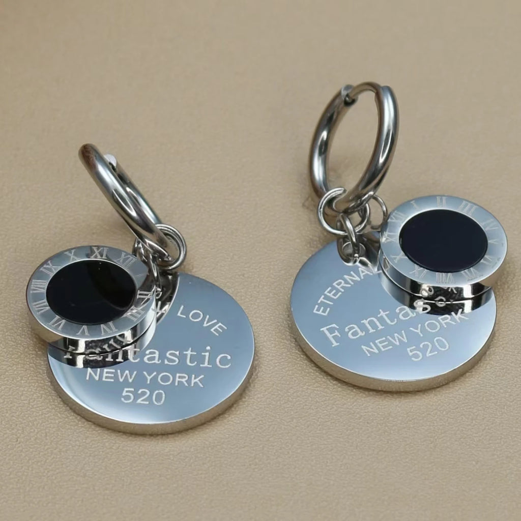 XE-193 New Roman Numeral Medallion Design FOREVER LOVE Stainless Steel Ladies' Jewellery Earrings Gift Wholesale
