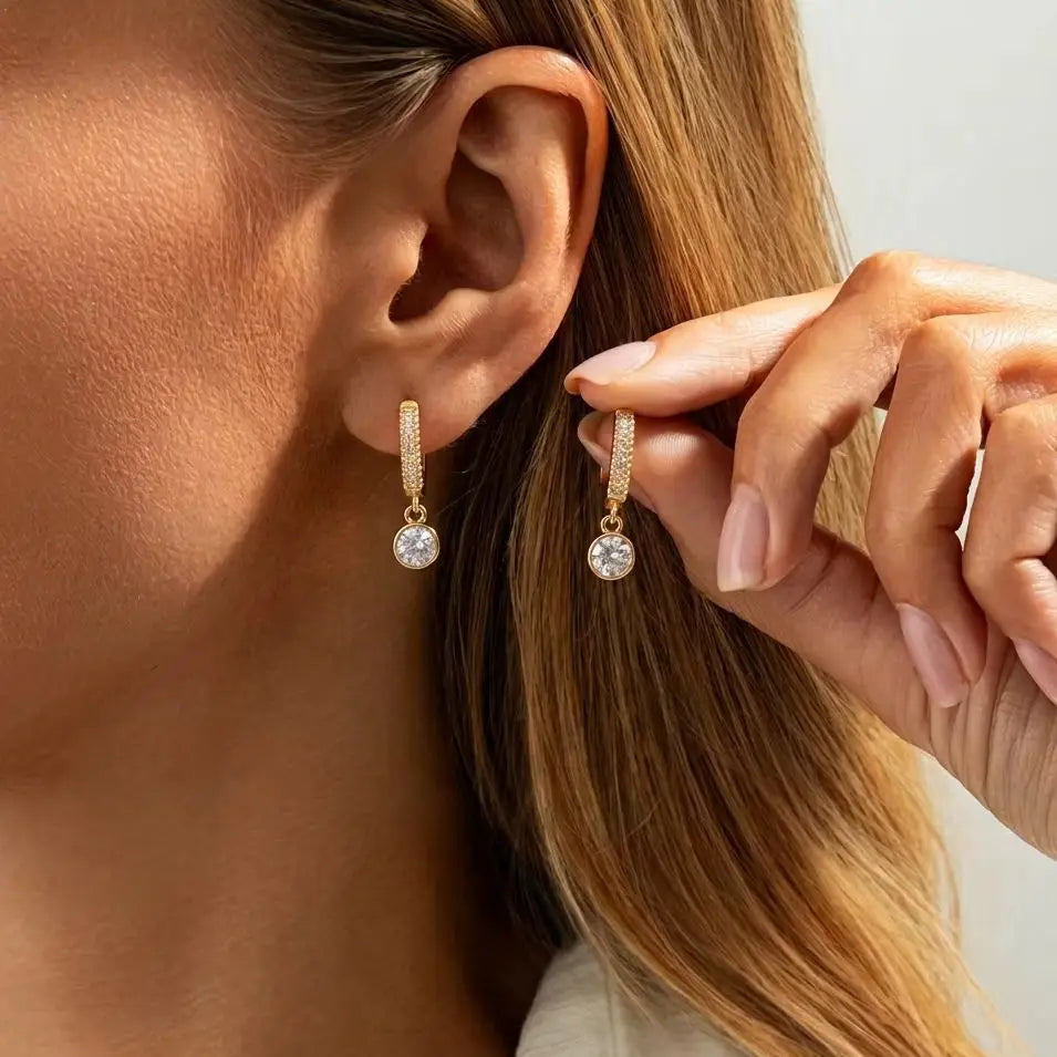 Dainty Minimalist Round Cubic Zirconia Drop Earrings For Women Gold Color Exquisite Huggie Hoop Earring Party Wedding Jewelry
