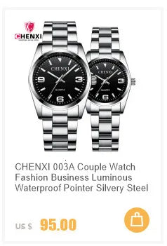 CHENXI 039 Couple Exquisite Watch Quartz Top Brand Luxury Fashion Stainless Steel Silver White Male and Female Couple Watch Gift