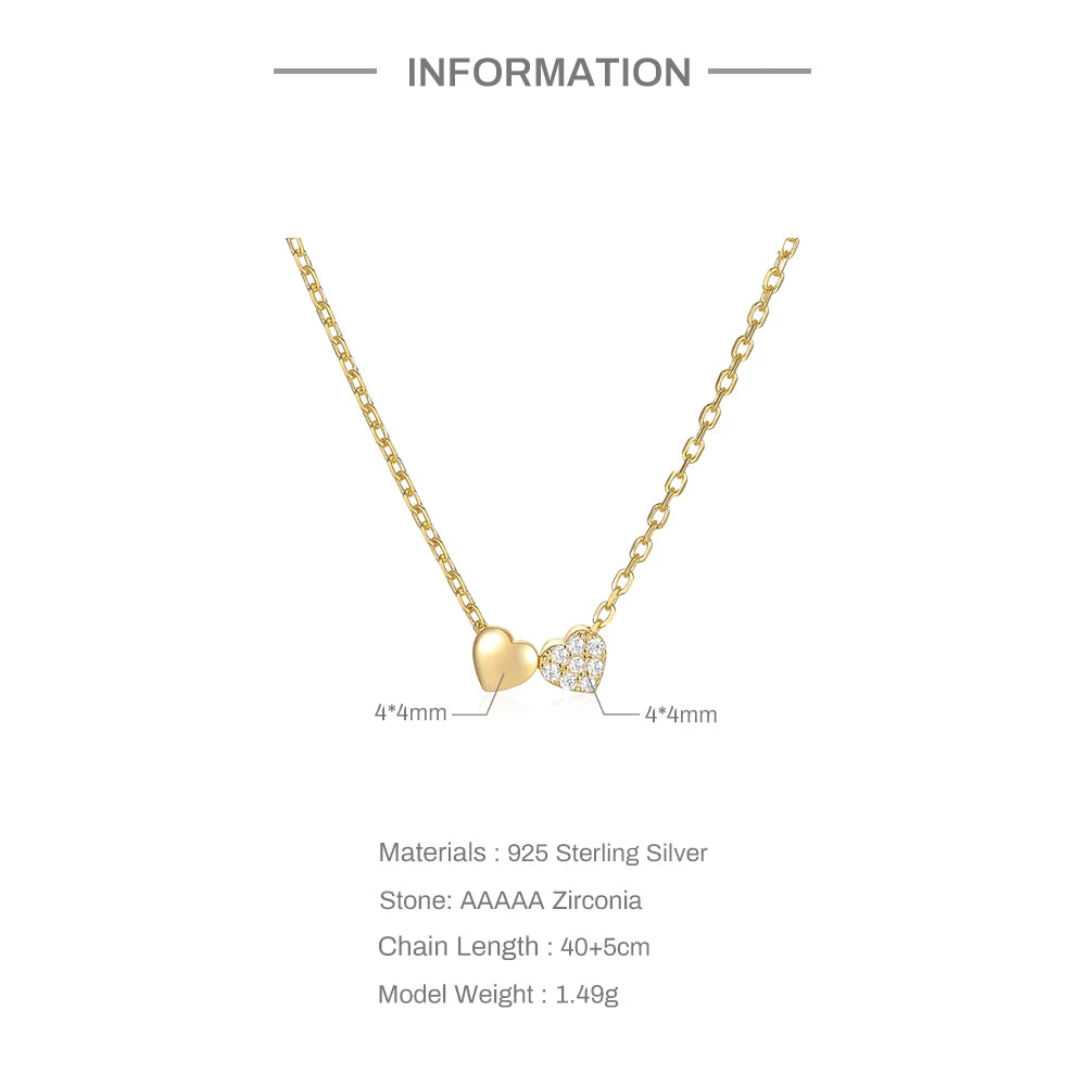 CANNER Double Heart Clavicle Chain for Women Necklaces Fashion S925 Sterling Silver Round White Zircon Pendant Necklace Jewelry