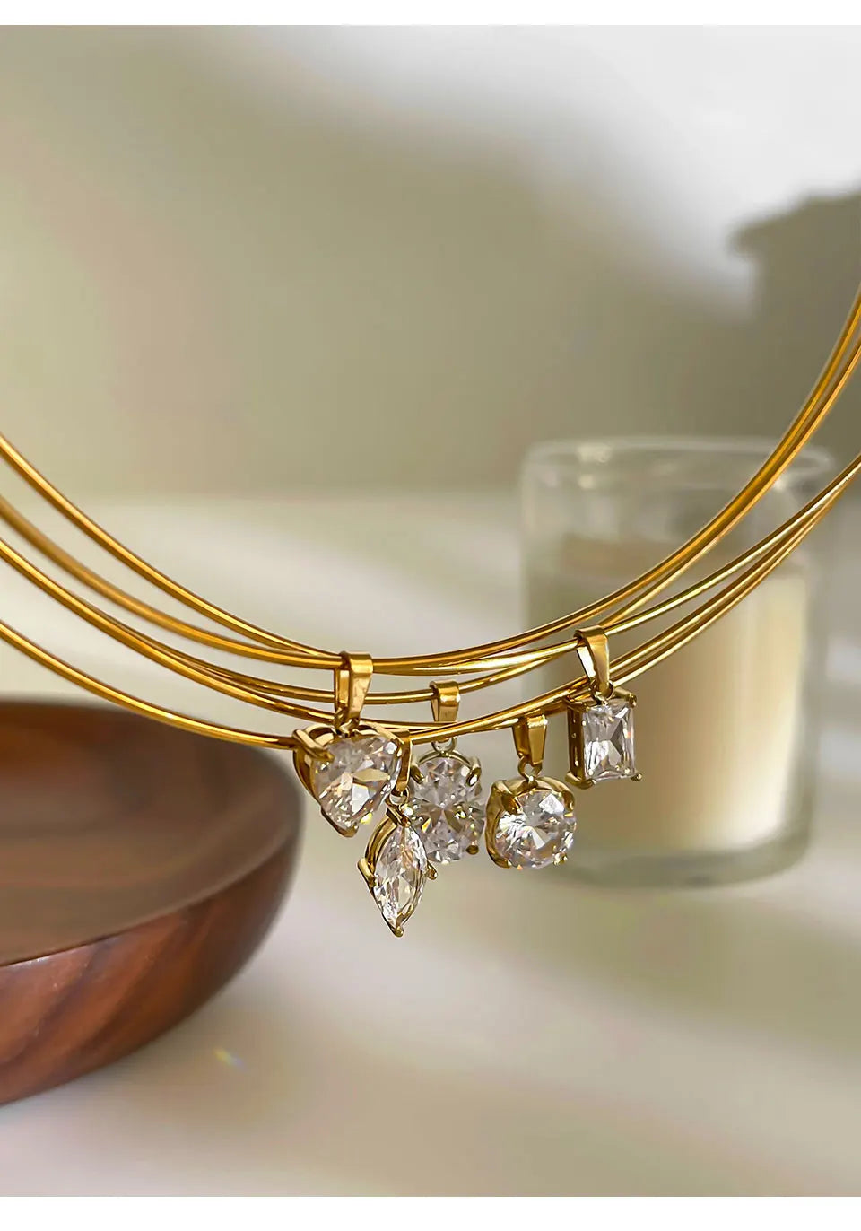 GHIDBK Statement 5 Designs Sparkling AAAA Zircon Pendant Necklace for Women Stainless Steel Choker Necklace Trendy Daily Jewelry