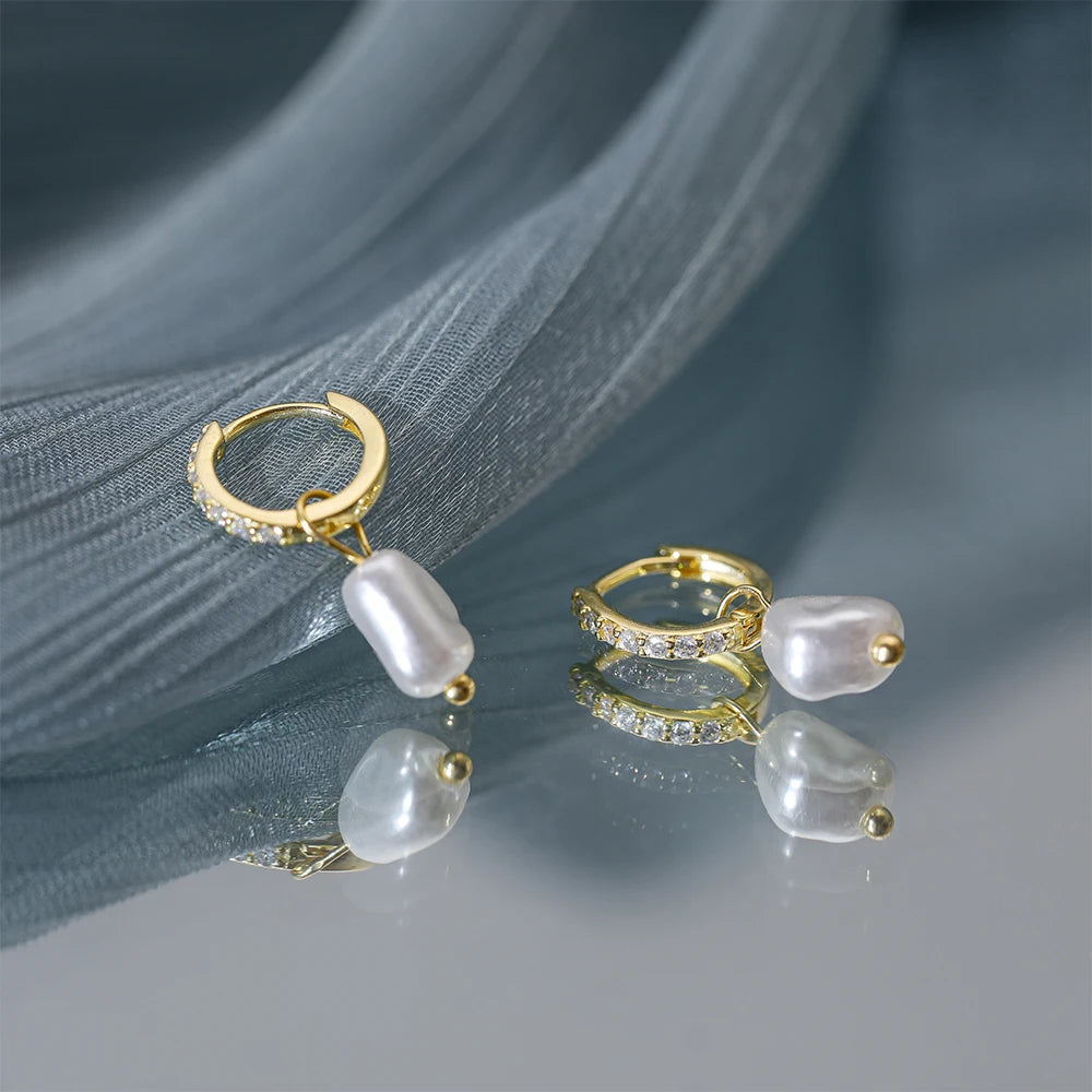 AIDE 925 Sterling Silver Vintage Baroque Pearl Circle Ear Buckles Piercing Huggie Earring For Women Jewelry Brinco Bijou Joyero