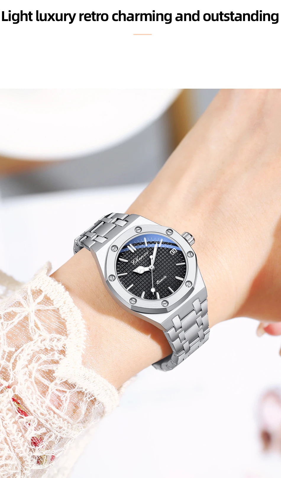 CHENXI Solid Steel Strip Women's Watches Ladies Casual Fashion Small Grid Dial Quartz Wristwatch for Girl Waterproof Luminous