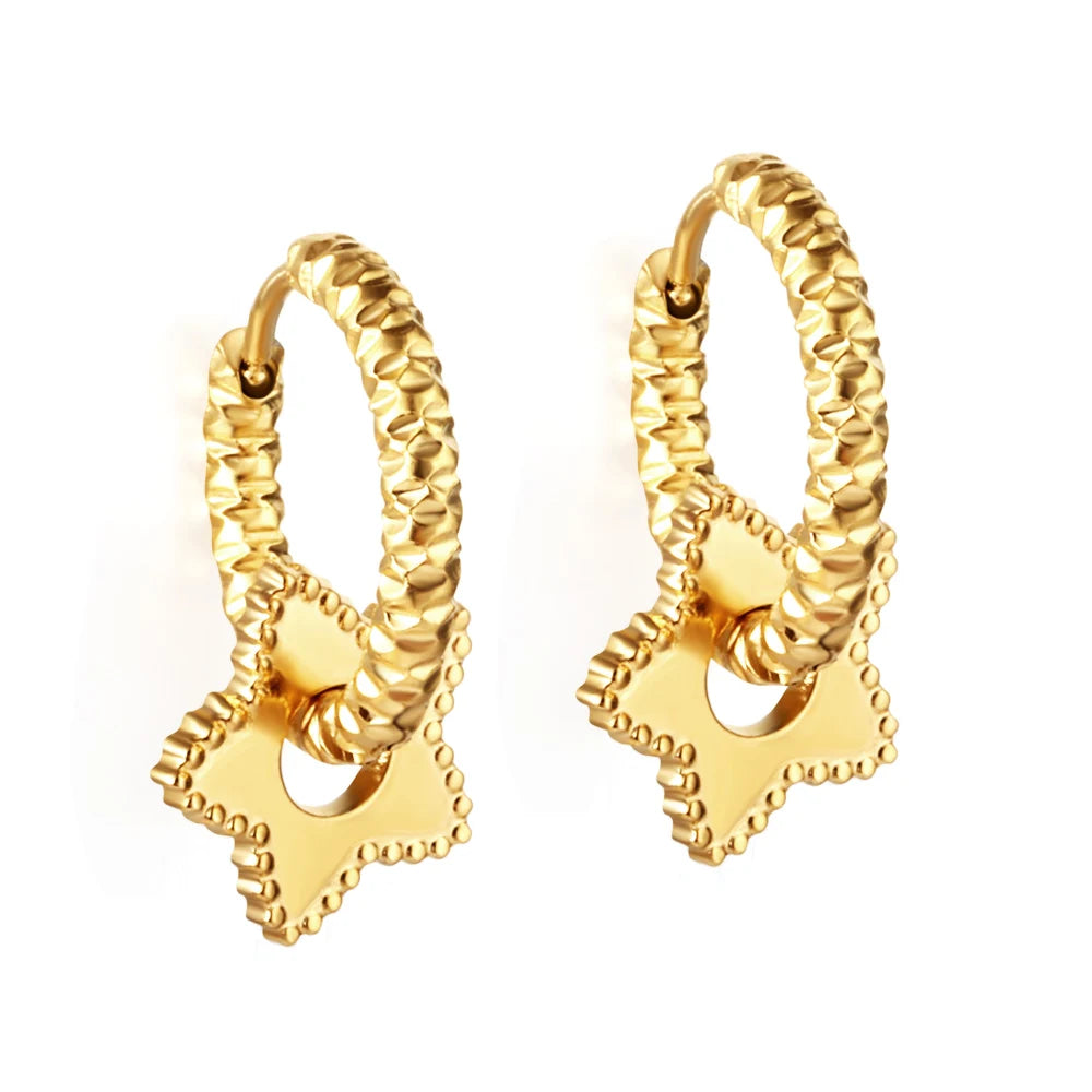 LUXUSTEEL Heart Pendant Huggie Earrings For Women Golden Plated Stainless Steel Hoops With Charm Drop Earrings Korea Jewelry