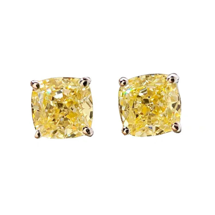 OEVAS 100% 925 Sterling Silver 1CT Four-claw Fat Square High Carbon Stone Citrine Gemstone Earrings Stud Fine Jewelry Wholesale
