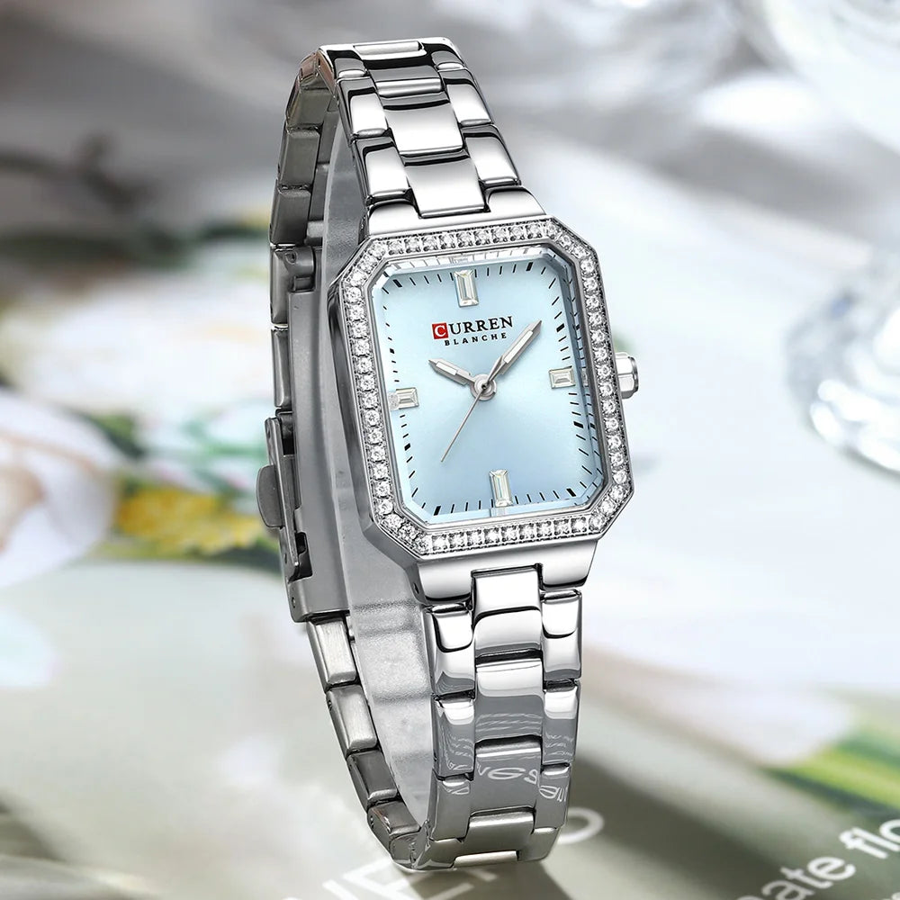 CURREN 9102 Women's Small Square Quartz Watch Waterproof Diamond Women's Watch