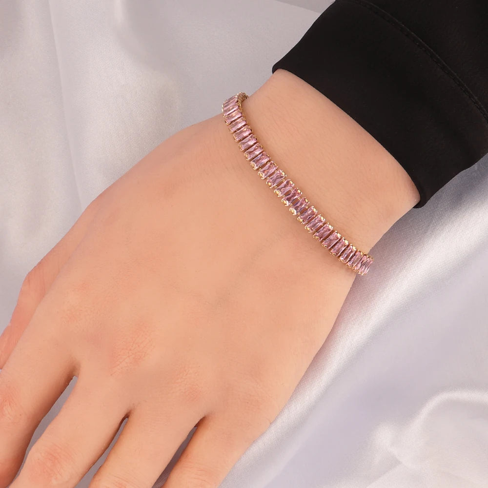 Stainless Steel Necklace Shiny Crystal White Green Cubic Zircon Choker Necklaces For Women Tennis Chain Necklace Jewelry Gift