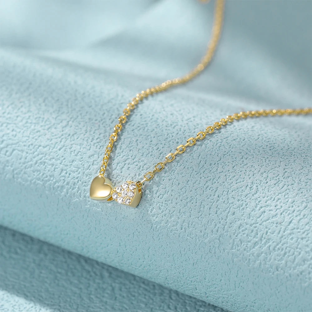 CANNER Double Heart Clavicle Chain for Women Necklaces Fashion S925 Sterling Silver Round White Zircon Pendant Necklace Jewelry