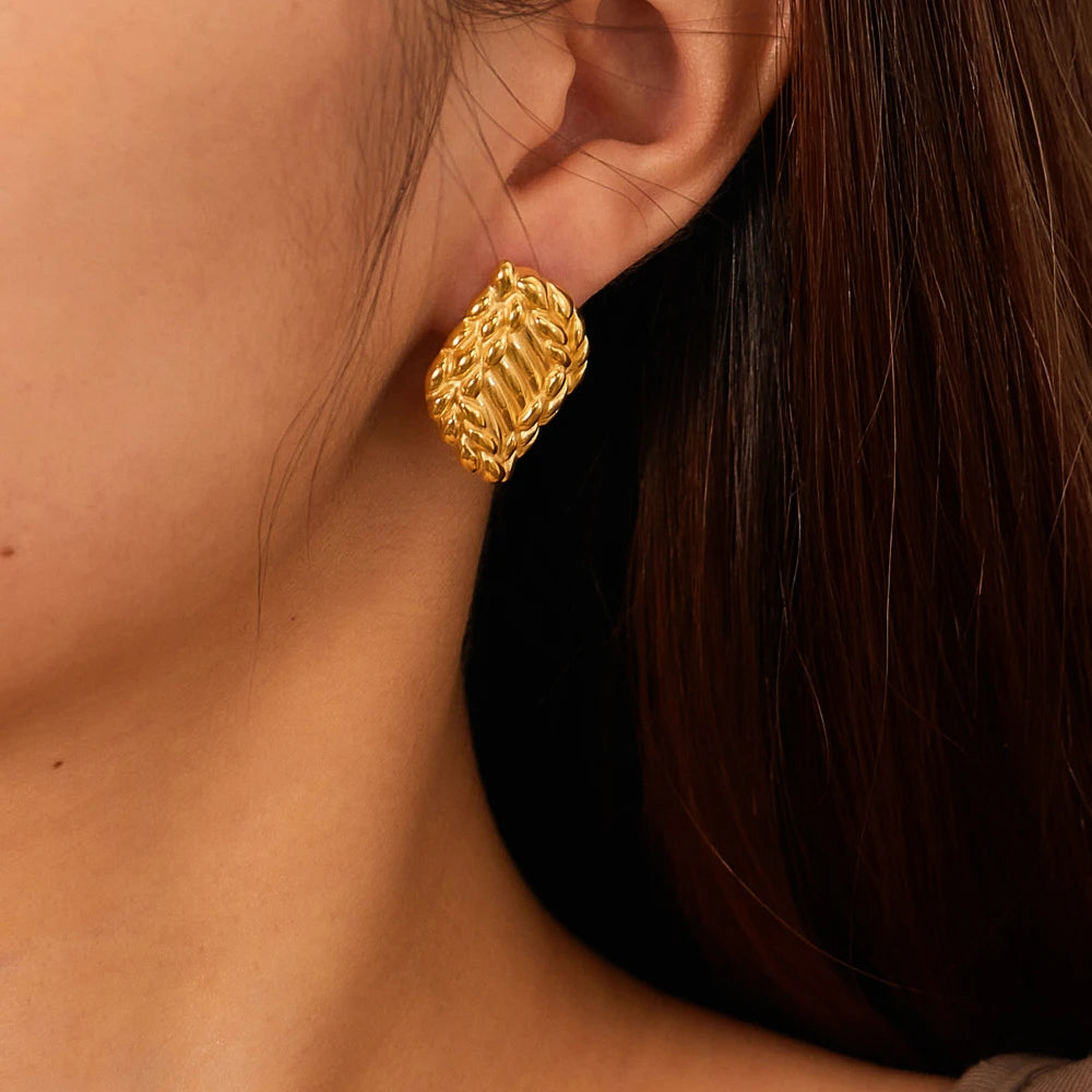 Vintage Texture Gold Plated Stainless Steel Earrings for Women Geometric Circle Twist Statement Earring Fashion Jewelry Bijoux