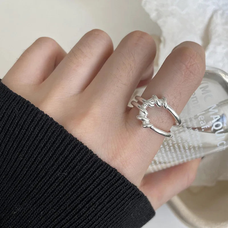 925 Sterling Silver Rings For Women Simple Minimalist Heart Open Finger Ring Fashion Band Female Bijoux Birthday Gift