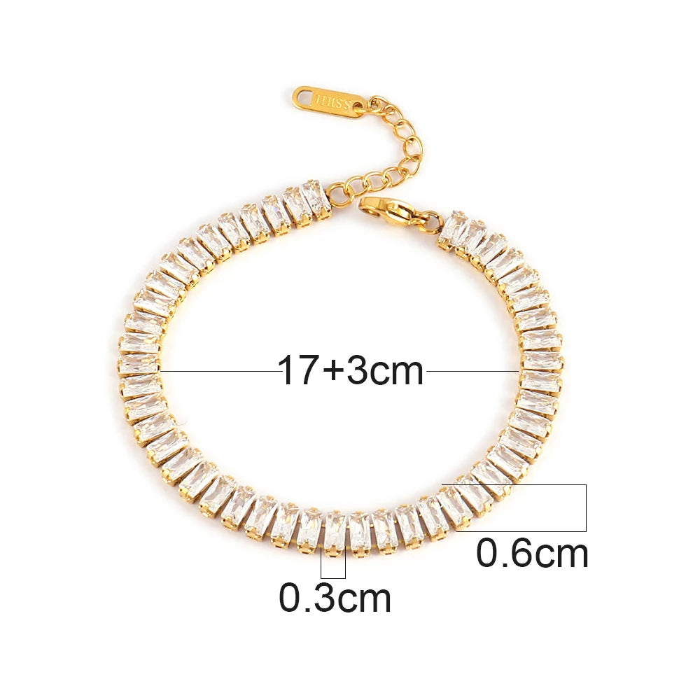 Stainless Steel Necklace Shiny Crystal White Green Cubic Zircon Choker Necklaces For Women Tennis Chain Necklace Jewelry Gift