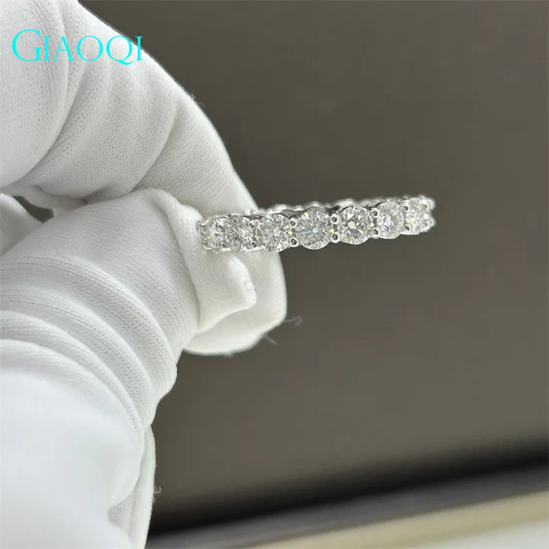 GIAOQI 14K White Gold Total 2 Carat Round Excellent Cut Pass Diamond Tester 3mm D Color Moissanite Wedding Ring Princess Jewelry