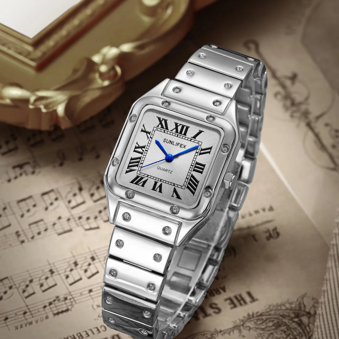 Ladies Fashion Quartz Watch Simple Square Dial Silver Wristwatch Women Business Stainless Steel Strap Watches Relojes Para Mujer