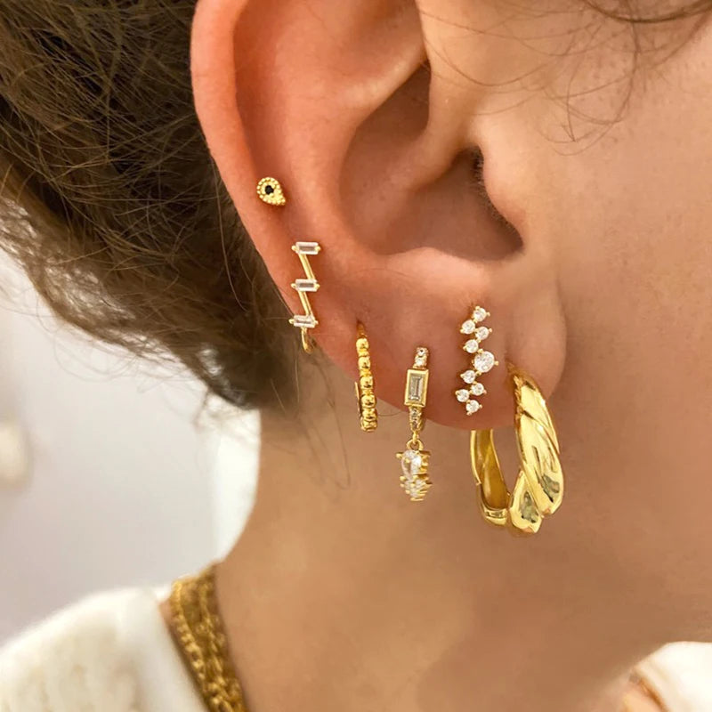925 Sterling Silver Ear Needle Earrings White Crystal Hoop Earrings For Women Minimalist Opal Pendant Earrings Jewelry Gifts