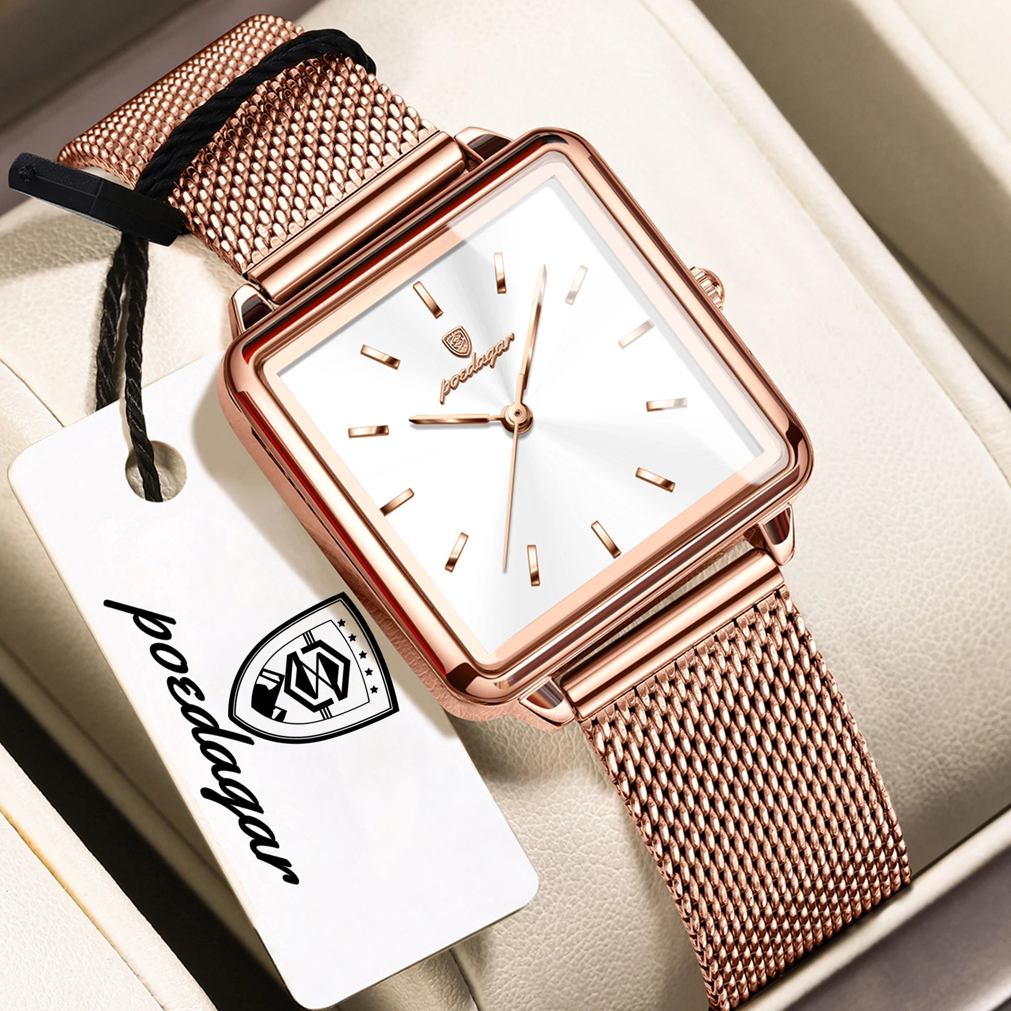 POEDAGAR Original Exquisite Ladies Wristwatch Waterproof Mesh Stainless Steel Woman Watch Square Elegant Women's Quartz Watches