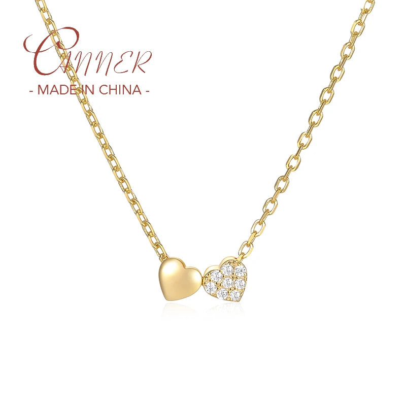 CANNER Double Heart Clavicle Chain for Women Necklaces Fashion S925 Sterling Silver Round White Zircon Pendant Necklace Jewelry